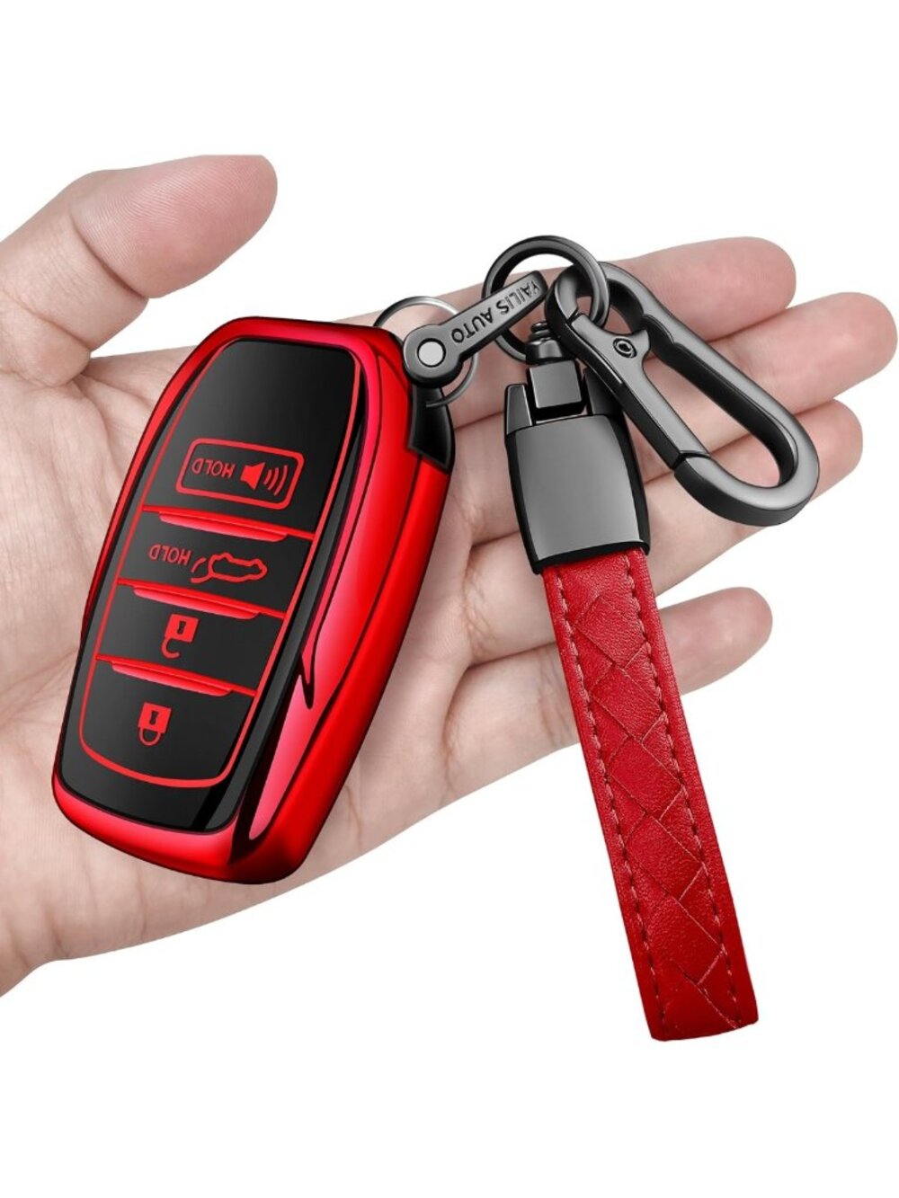 Stylish Key Fob Cover with Metal Keychain & Leather Strap for Toyota Models